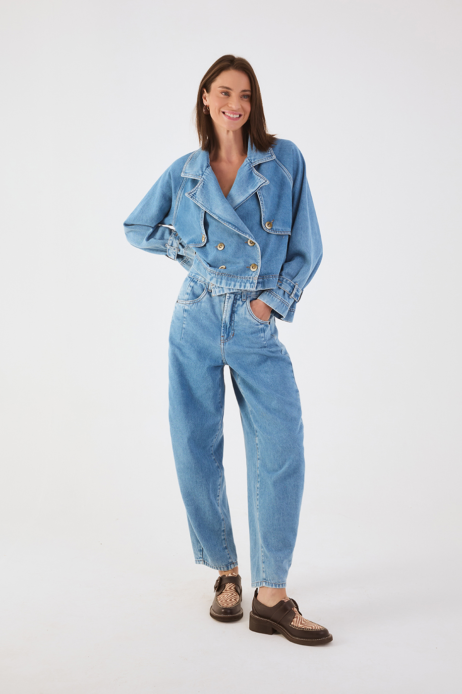 Denim Pockets Barrel Pants