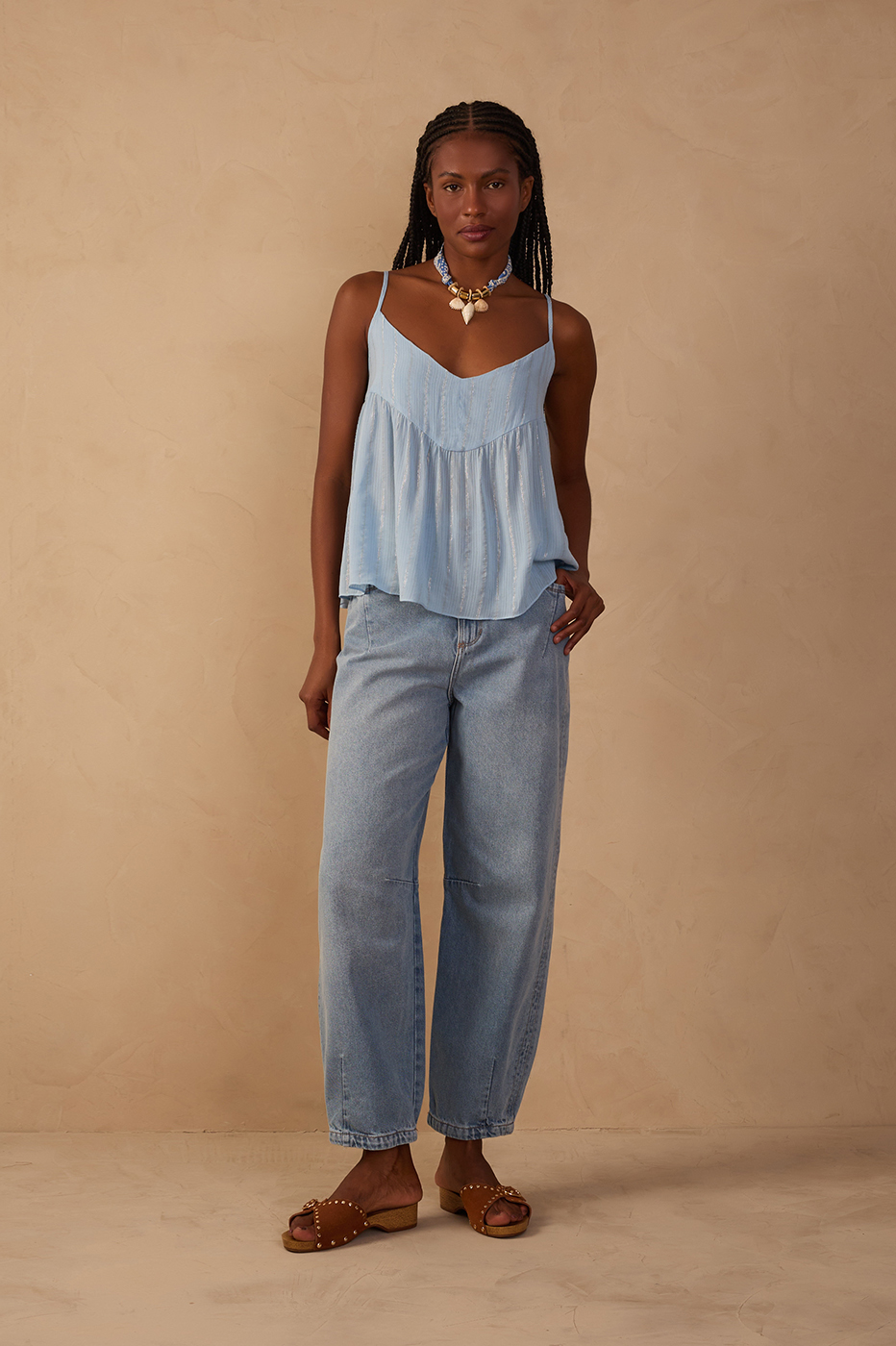 Barrel Leg Denim Topstitching Pants