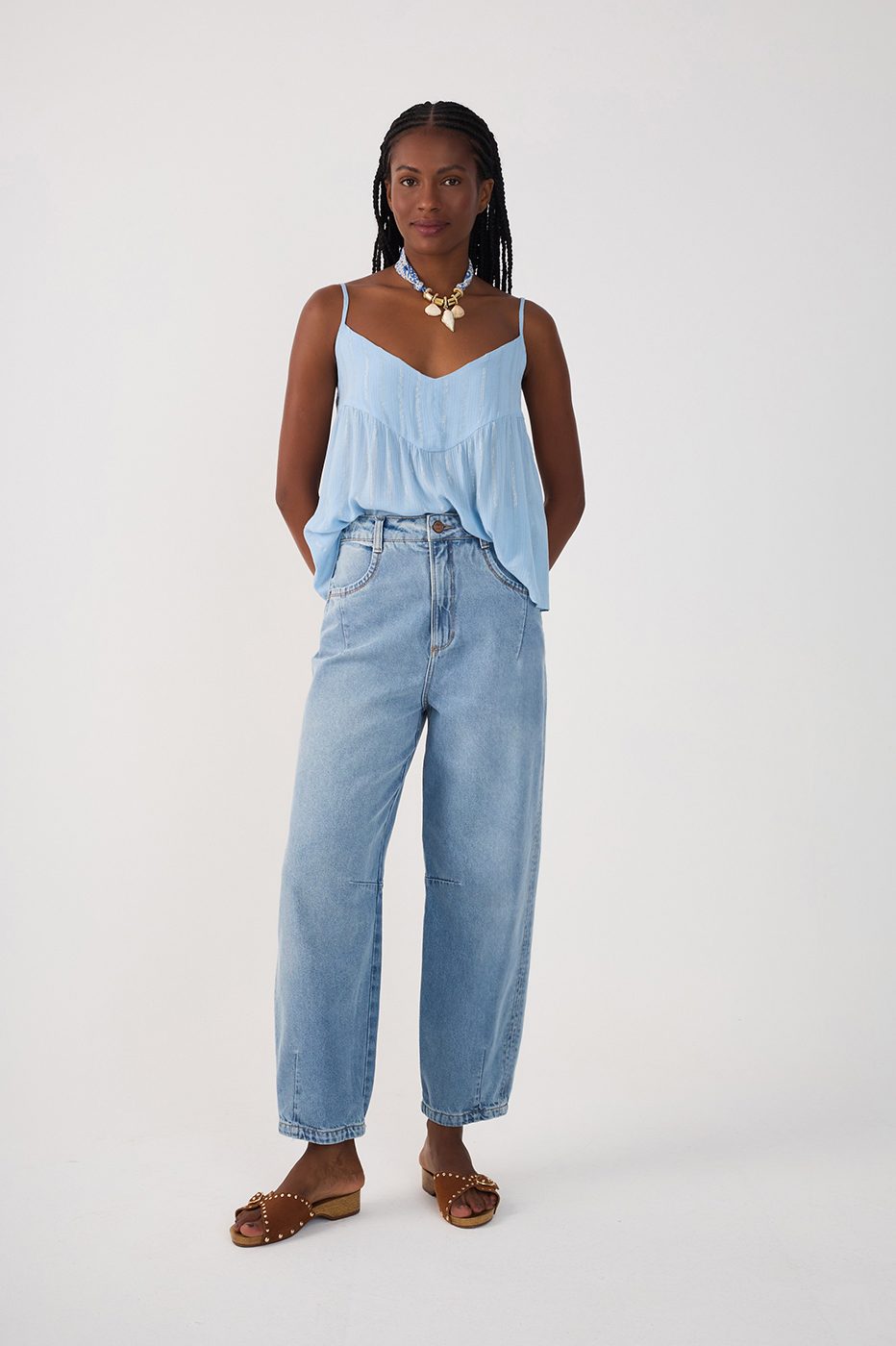 Barrel Leg Denim Topstitching Pants