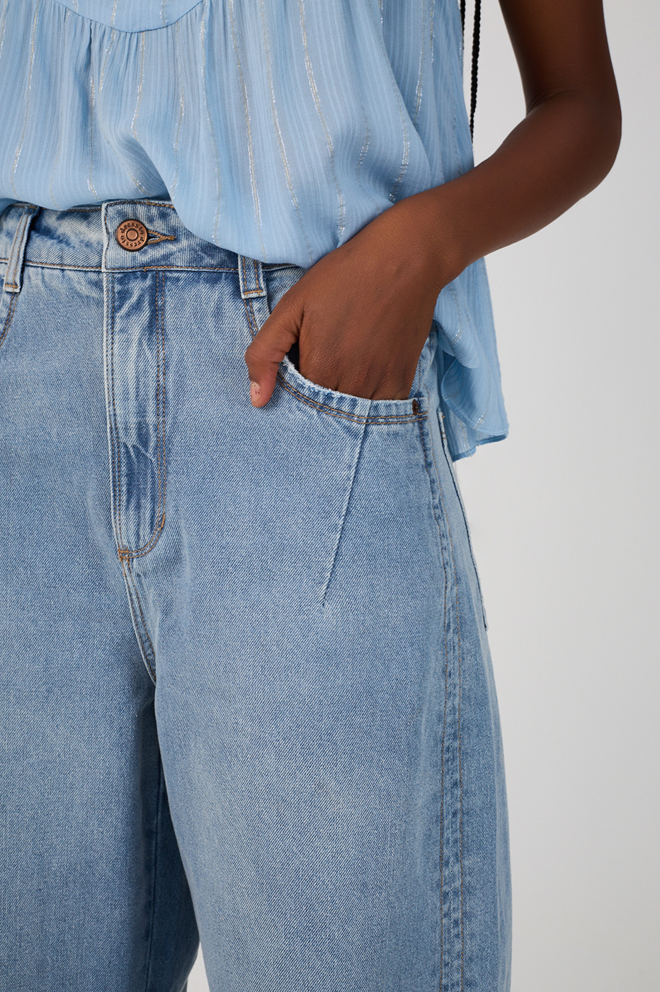 Barrel Leg Denim Topstitching Pants