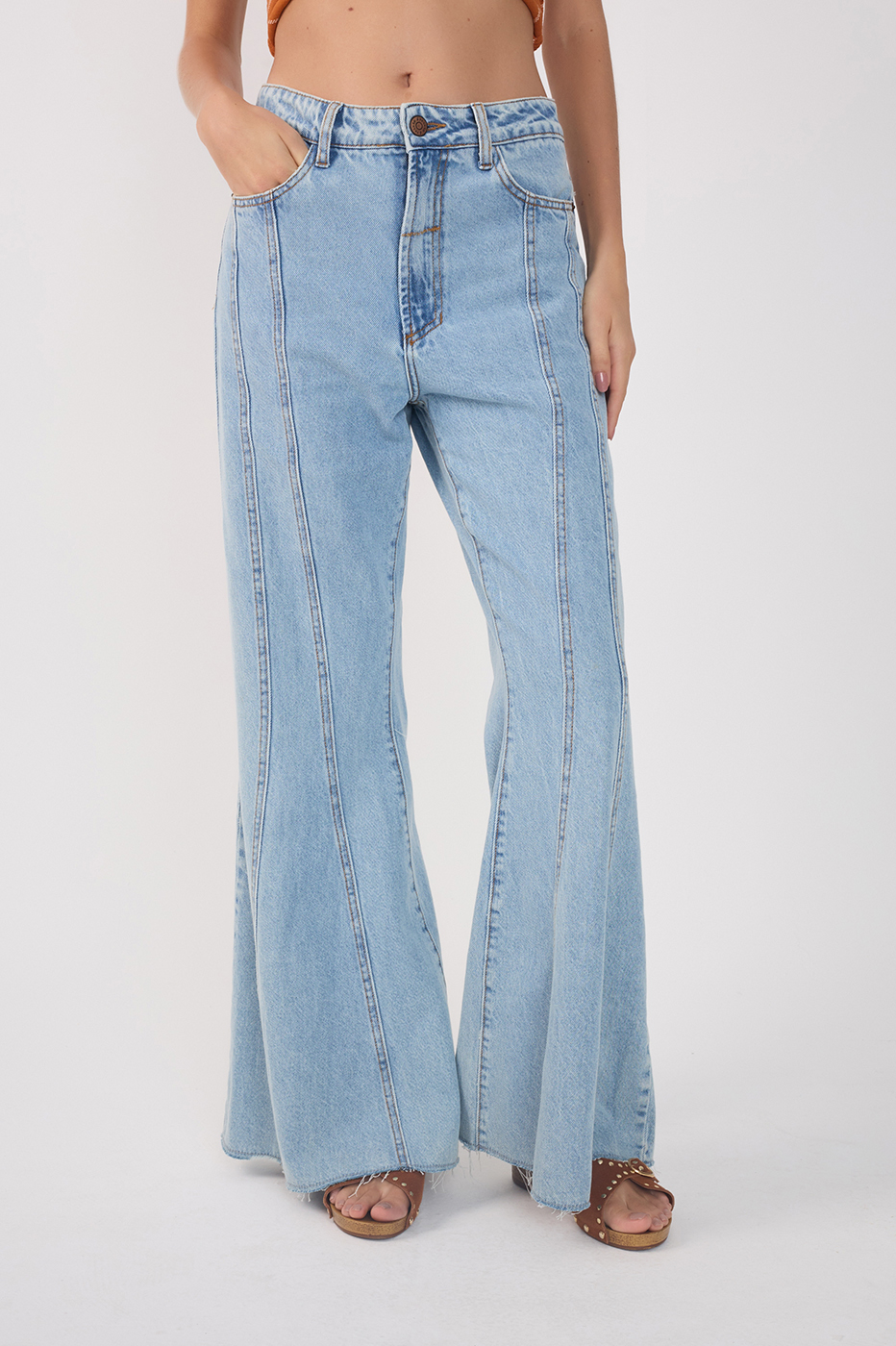 Flowy Denim Cutouts Pants