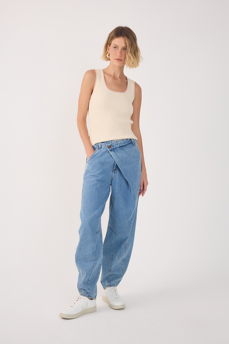 Barrel Leg Denim Overlapping Pants_2