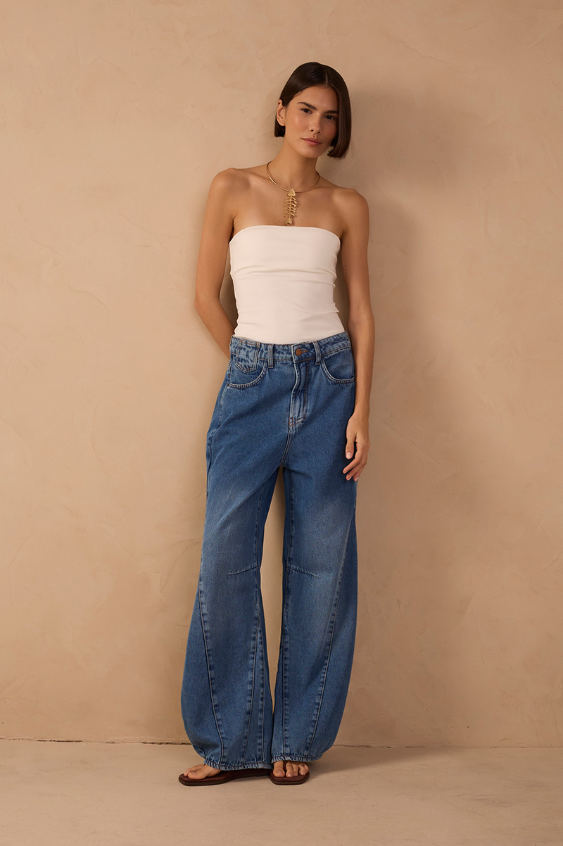 Denim Topstitching Flared Pants_1