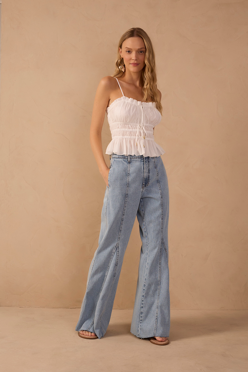 Denim Seam Details Pockets Wide-Leg Pants_1
