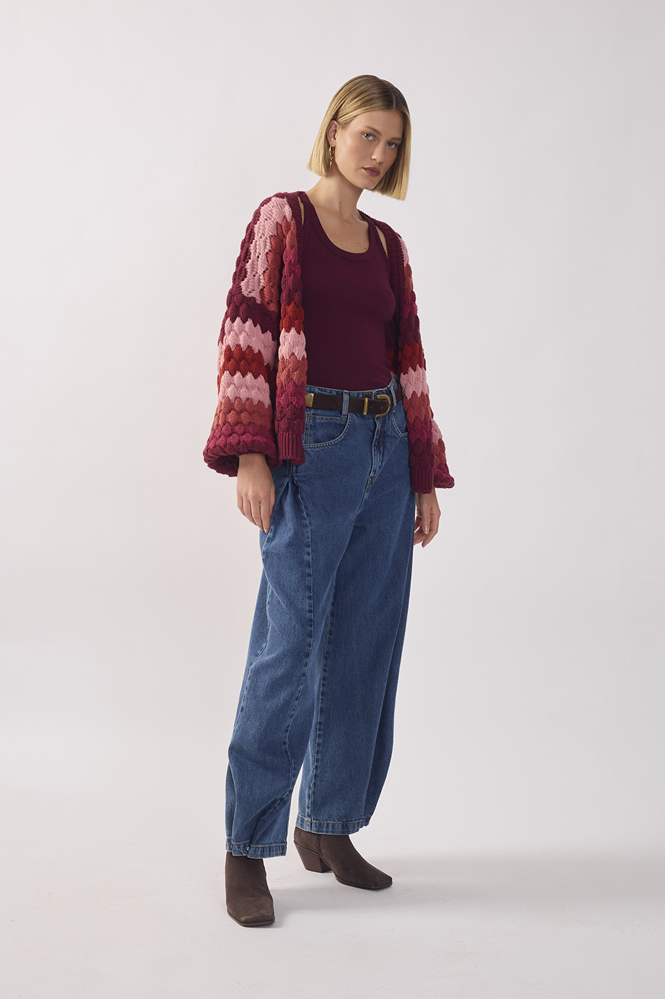 Denim Pleats Adjustable Hem Barrel Pants_2