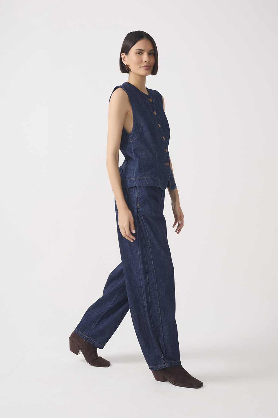Denim Pleated Belt Loops Balloon Pants_3
