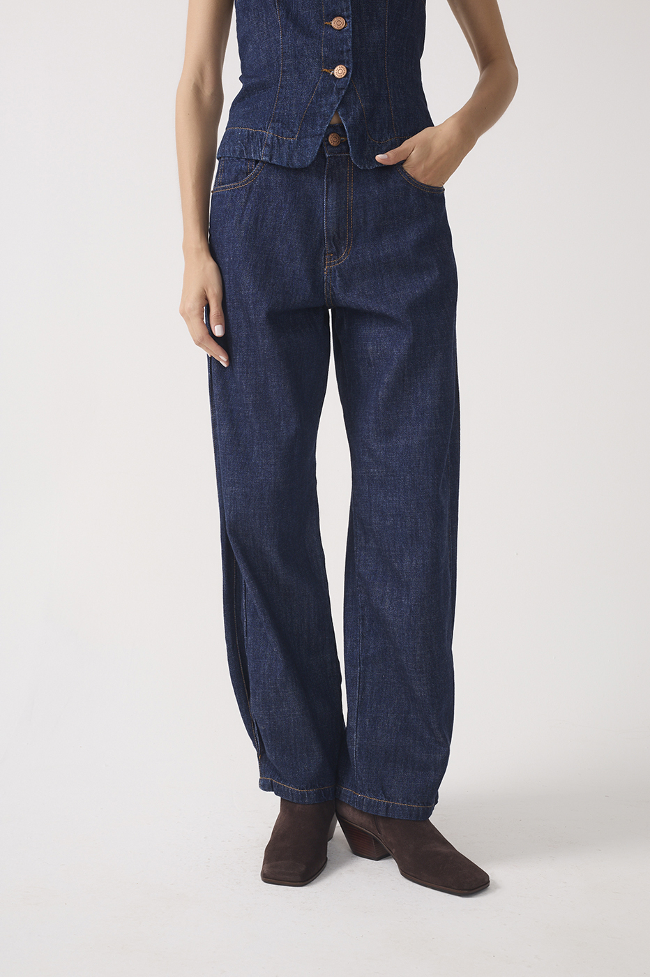 Denim Pleated Belt Loops Balloon Pants_4