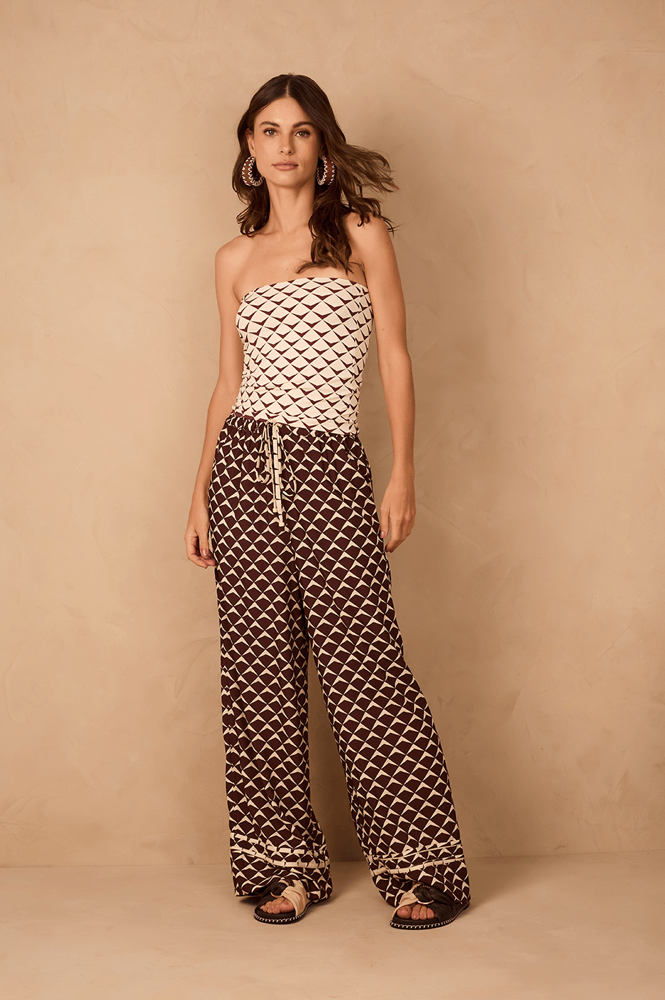 Brown Asa Delta Drawstring Waist Side Pockets Pants