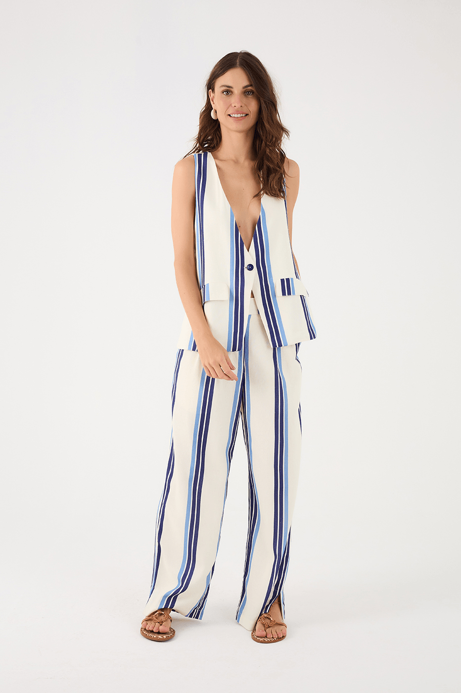 Blue Stripes Joa Side Pockets Linen Pants