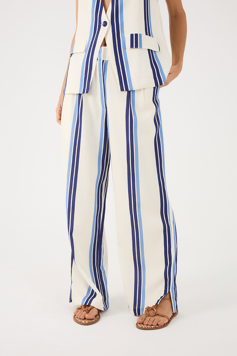 Blue Stripes Joa Side Pockets Linen Pants