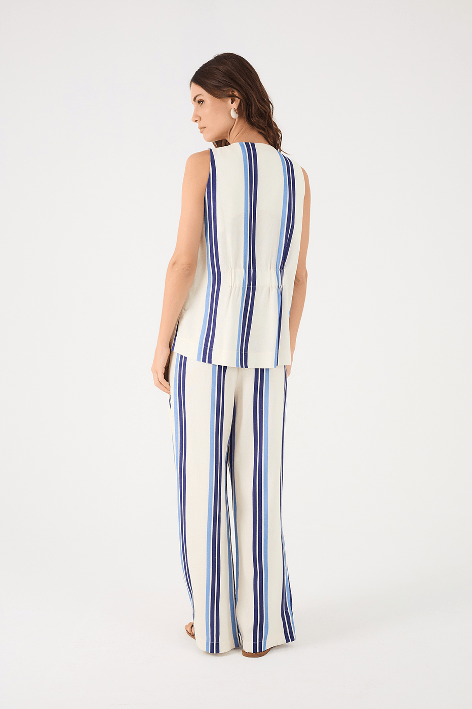 Blue Stripes Joa Side Pockets Linen Pants