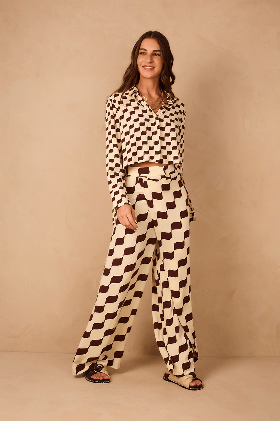 Brown Bossa Nova Crepe Wrap Pants