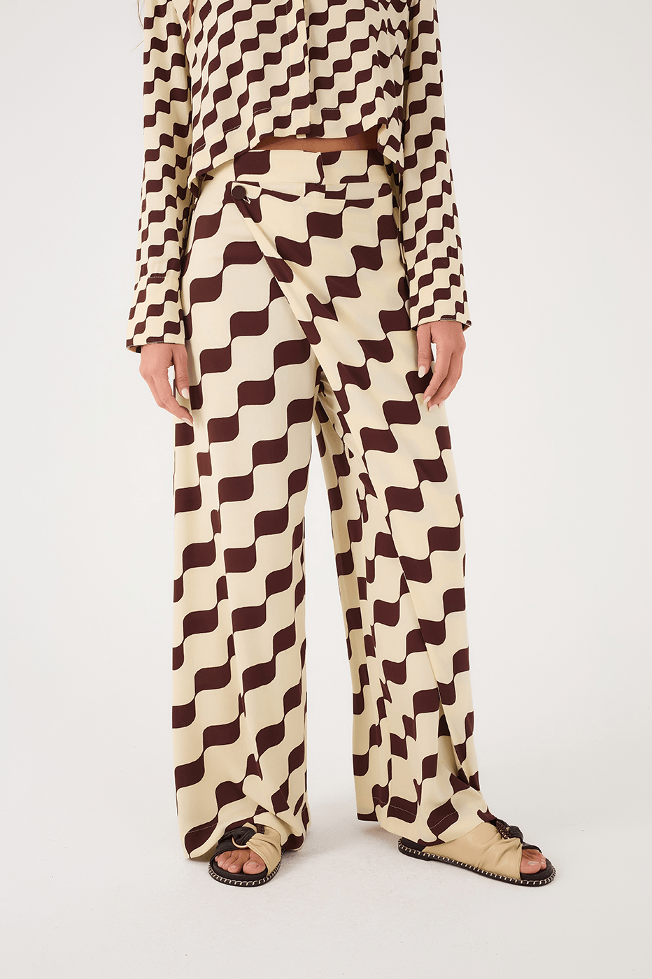 Brown Bossa Nova Crepe Wrap Pants