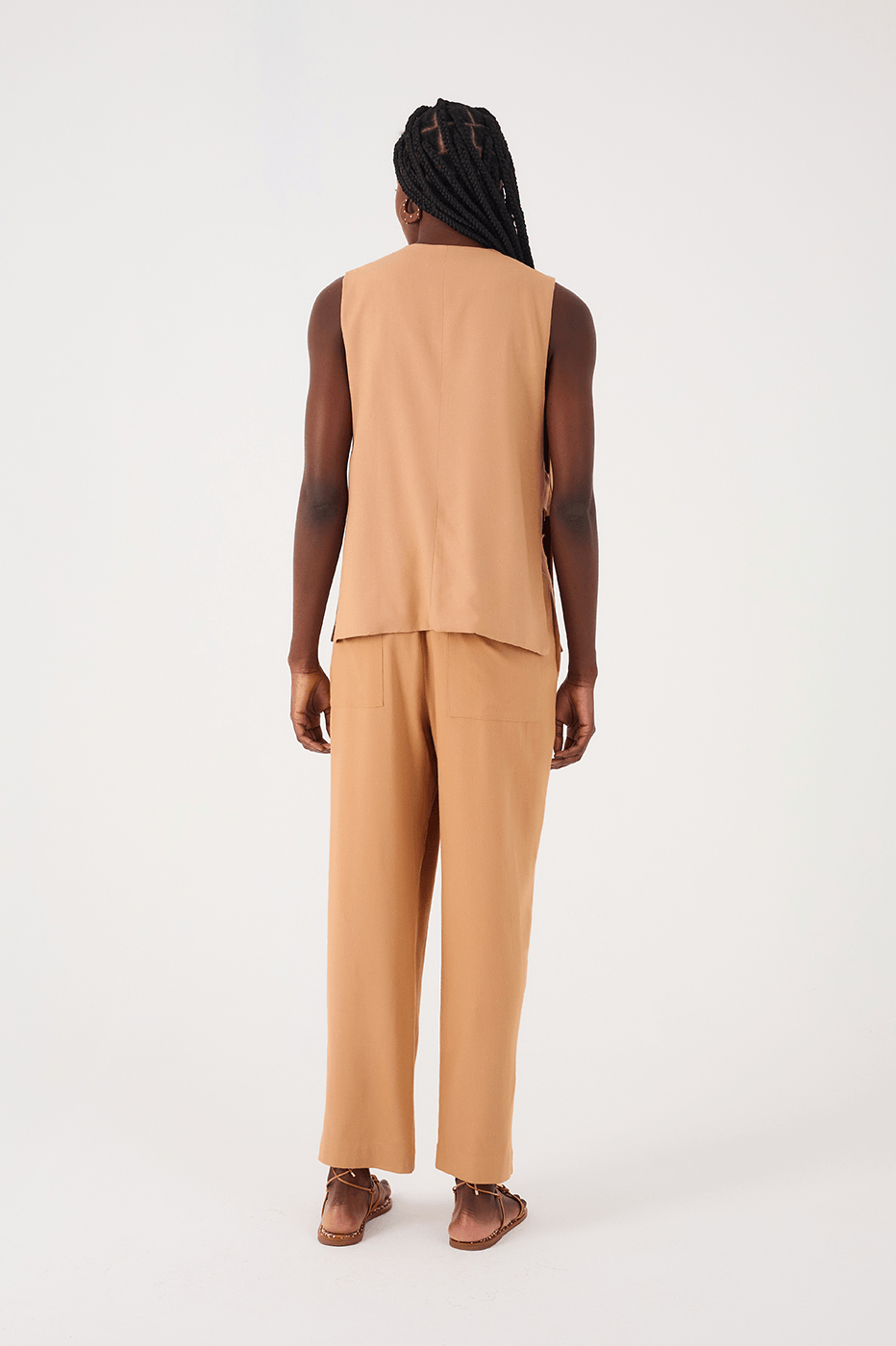 Beige Side Pockets Carrot Linen Pants