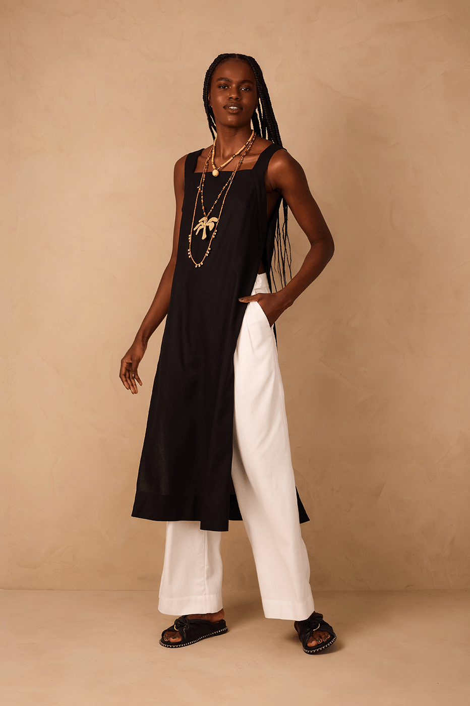 Off-White Side Pockets Belt Loops Linen Pants