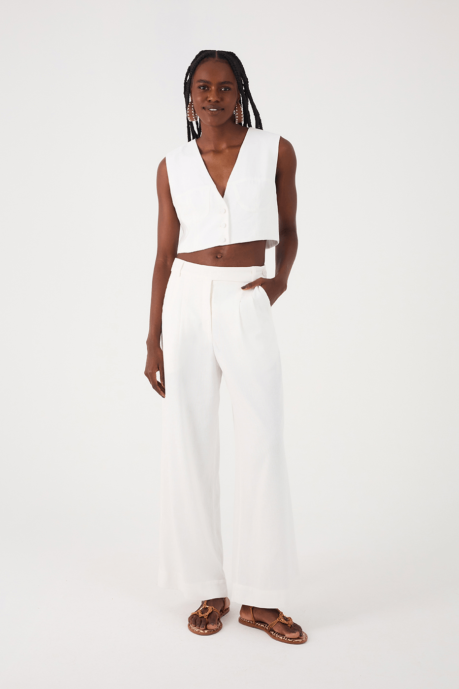 Off-White Side Pockets Belt Loops Linen Pants Off-White / 8 Off-White Side Pockets Belt Loops Linen Pants Off-White / 8