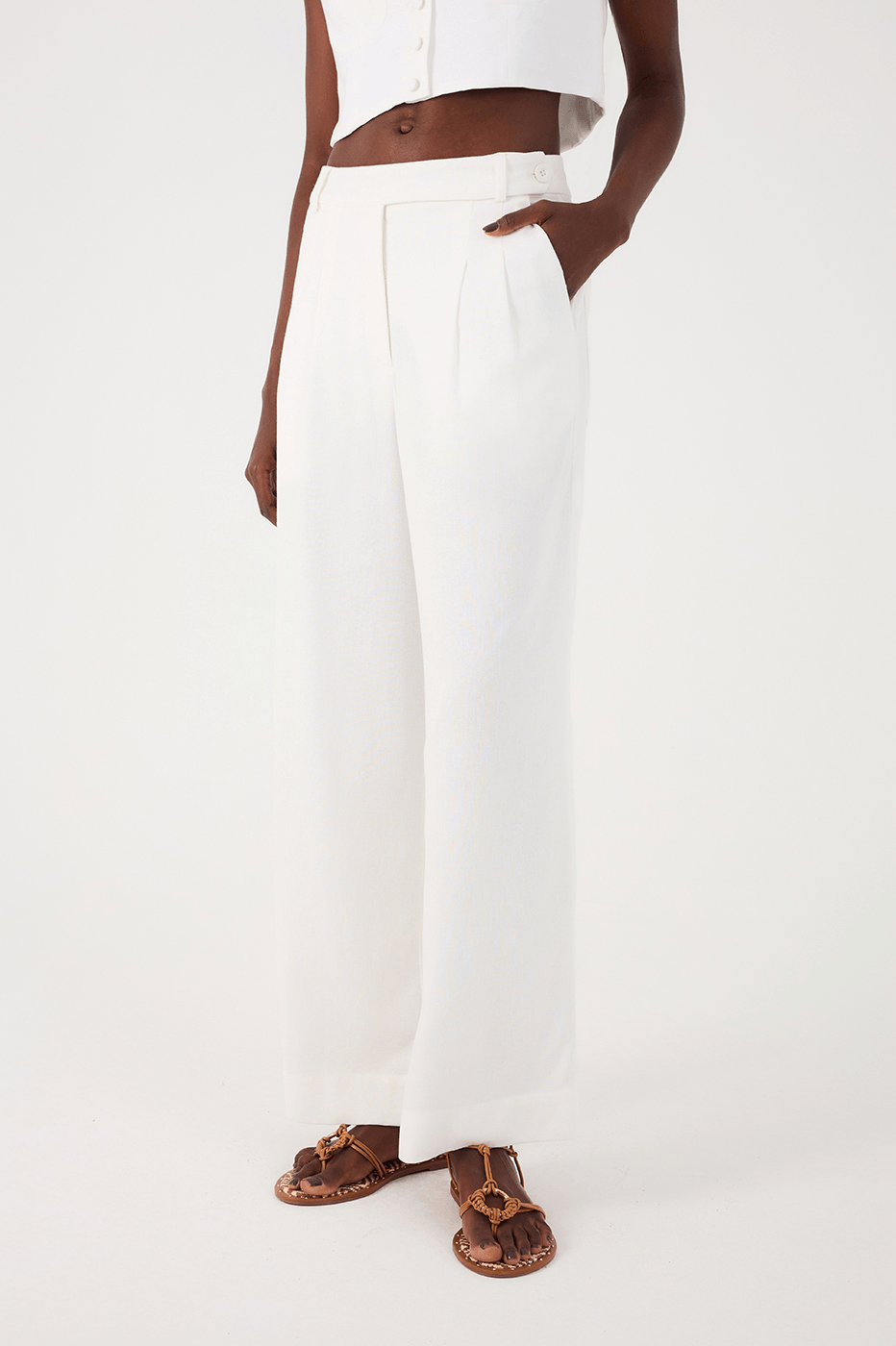Off-White Side Pockets Belt Loops Linen Pants
