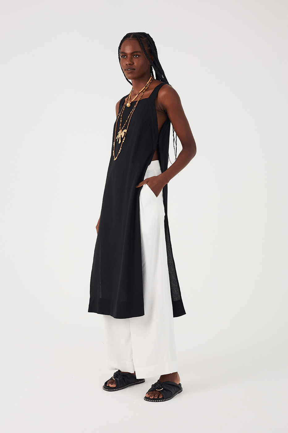 Off-White Side Pockets Belt Loops Linen Pants