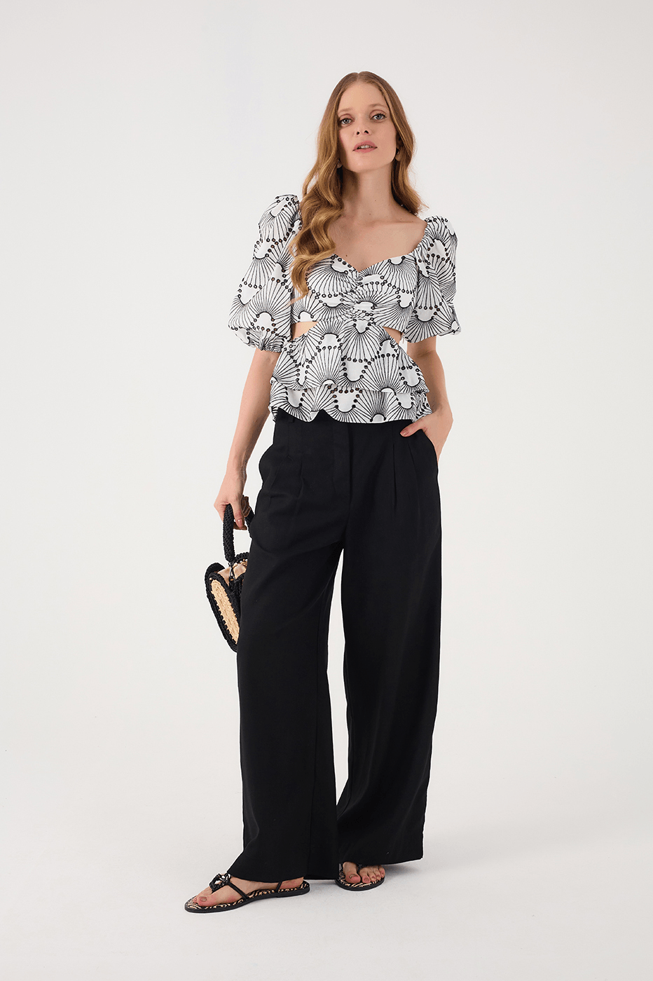 Black Side Pockets Belt Loops Linen Pants