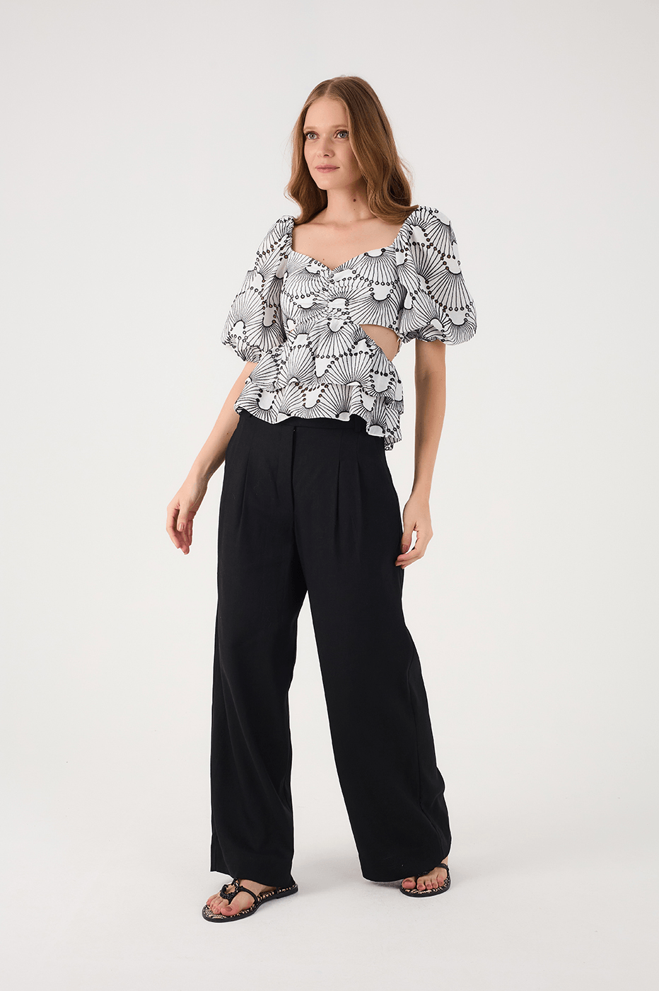 Black Side Pockets Belt Loops Linen Pants