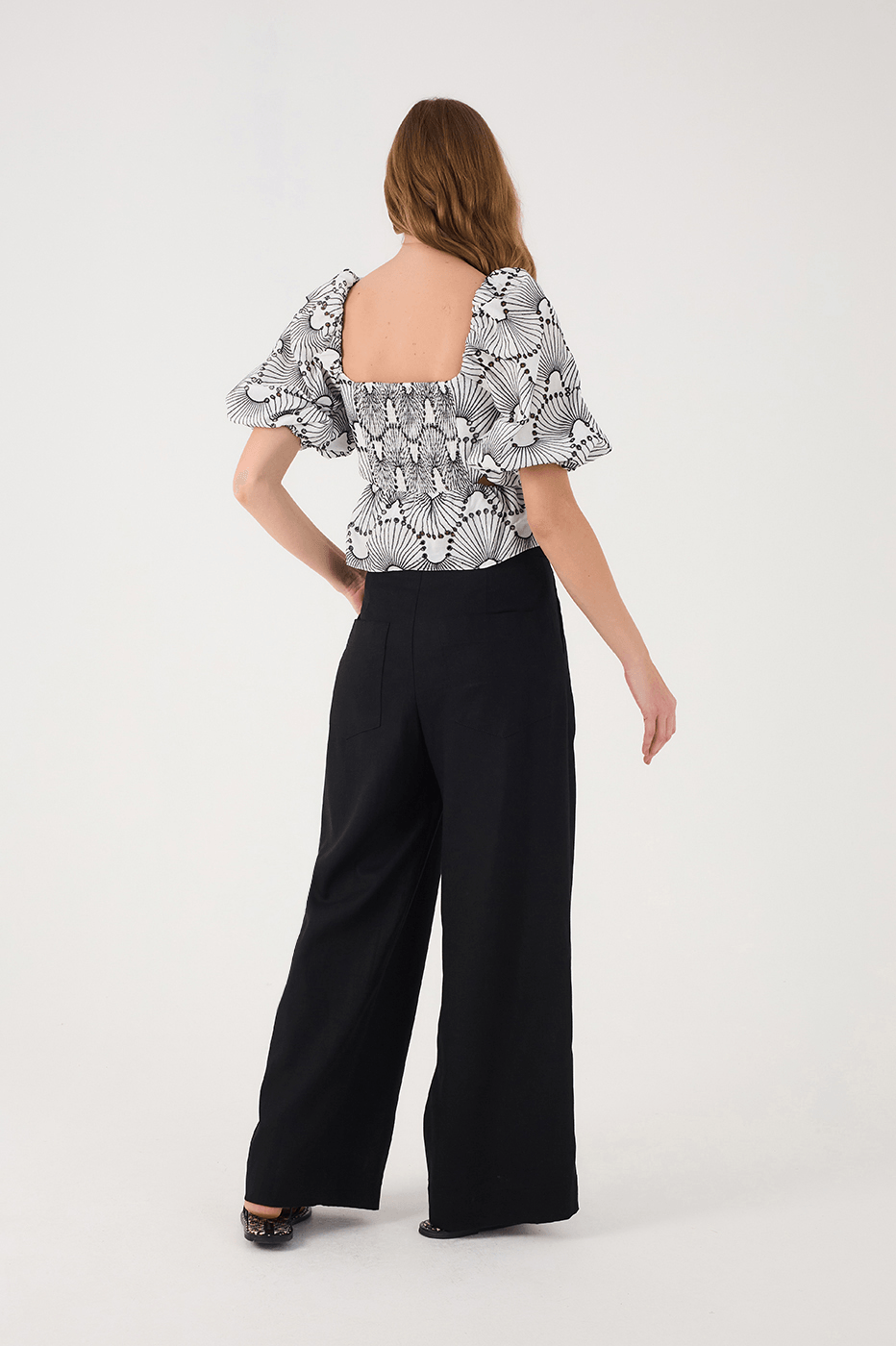 Black Side Pockets Belt Loops Linen Pants