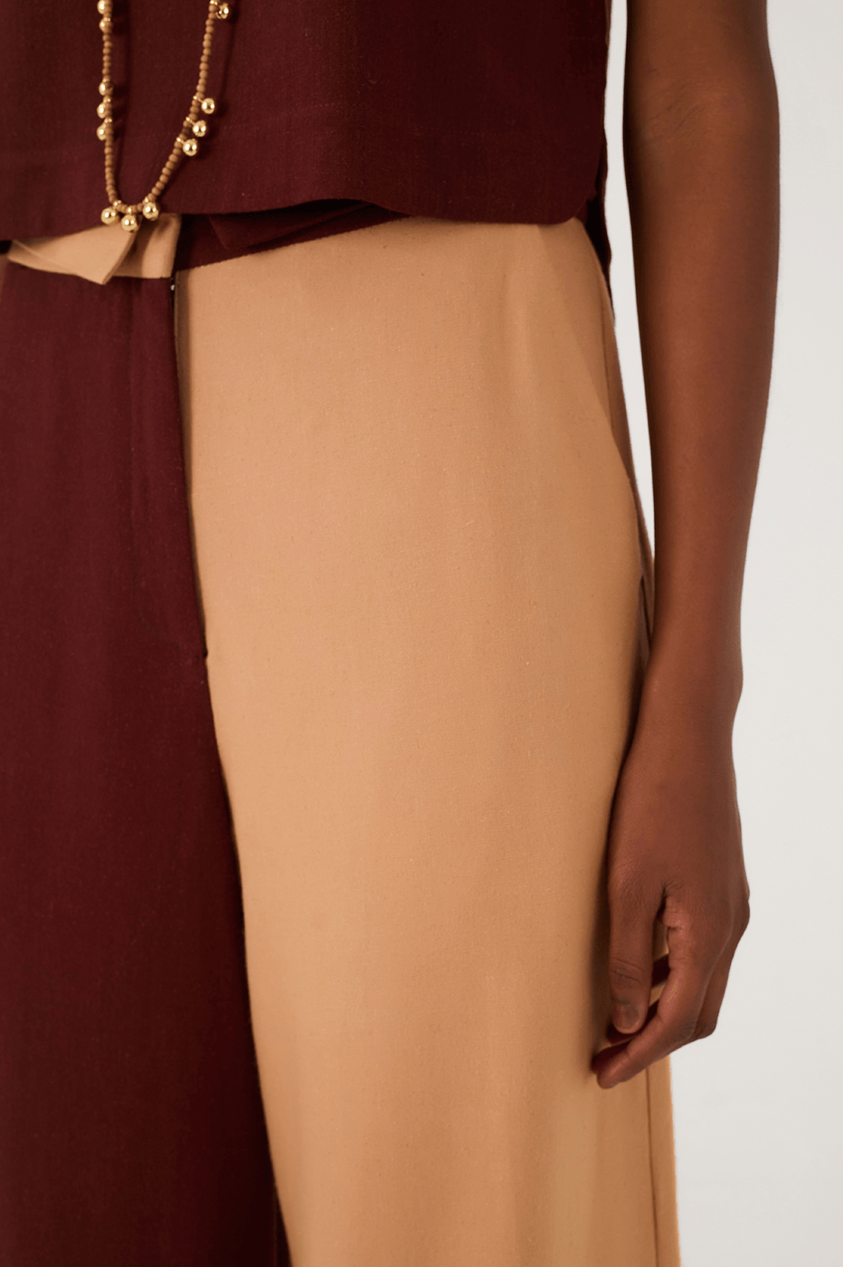 Brown And Beige Side Pockets Linen Pants