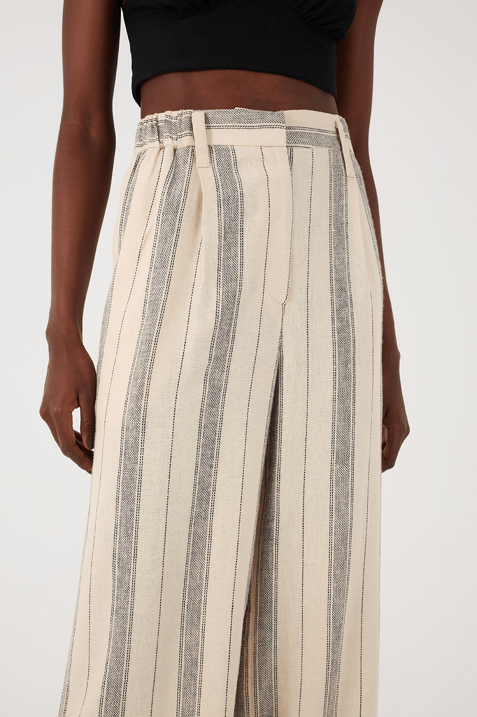 Sand Stripes Elastic Waist Side Pockets Linen Pants