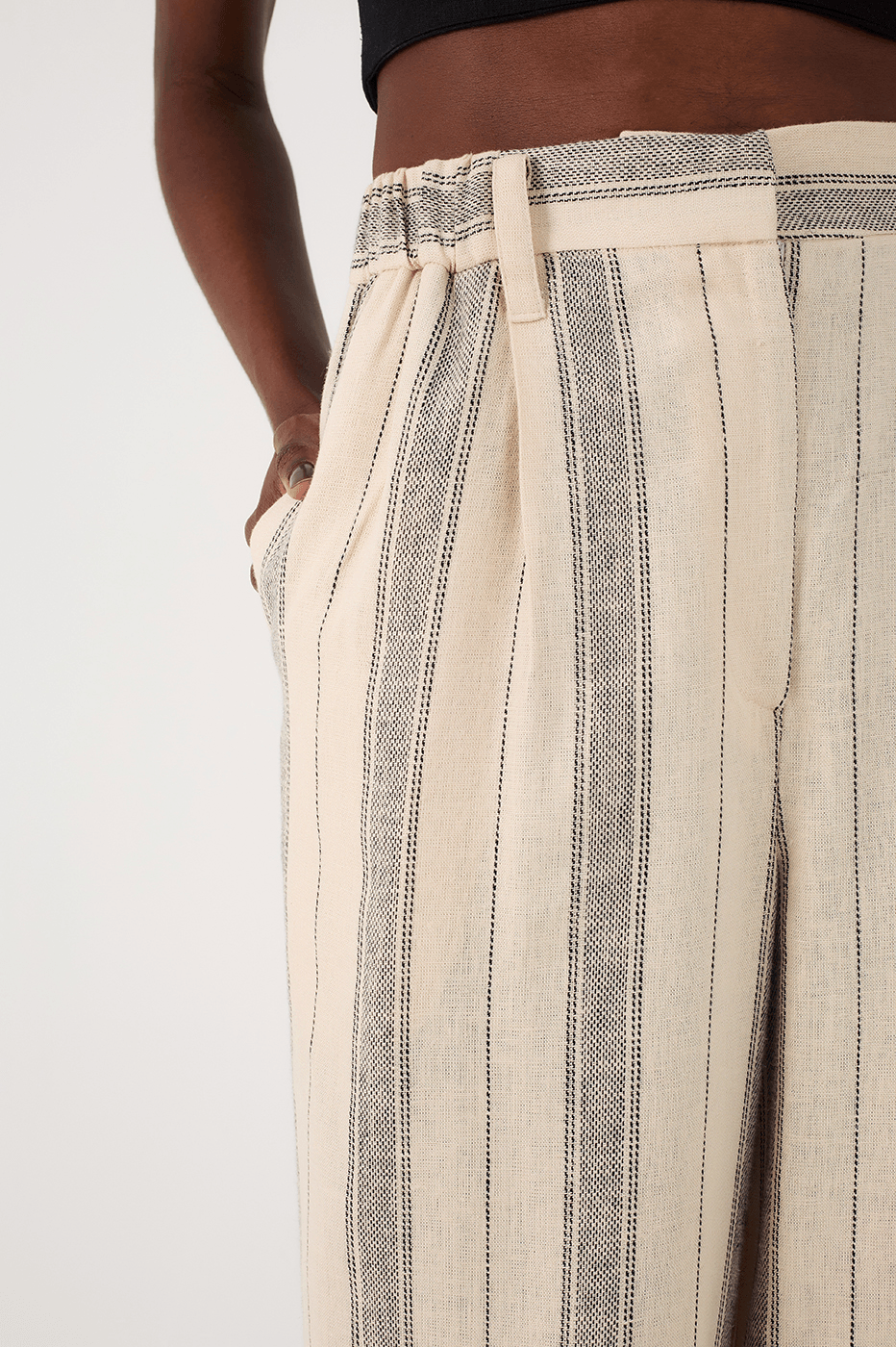 Sand Stripes Elastic Waist Side Pockets Linen Pants
