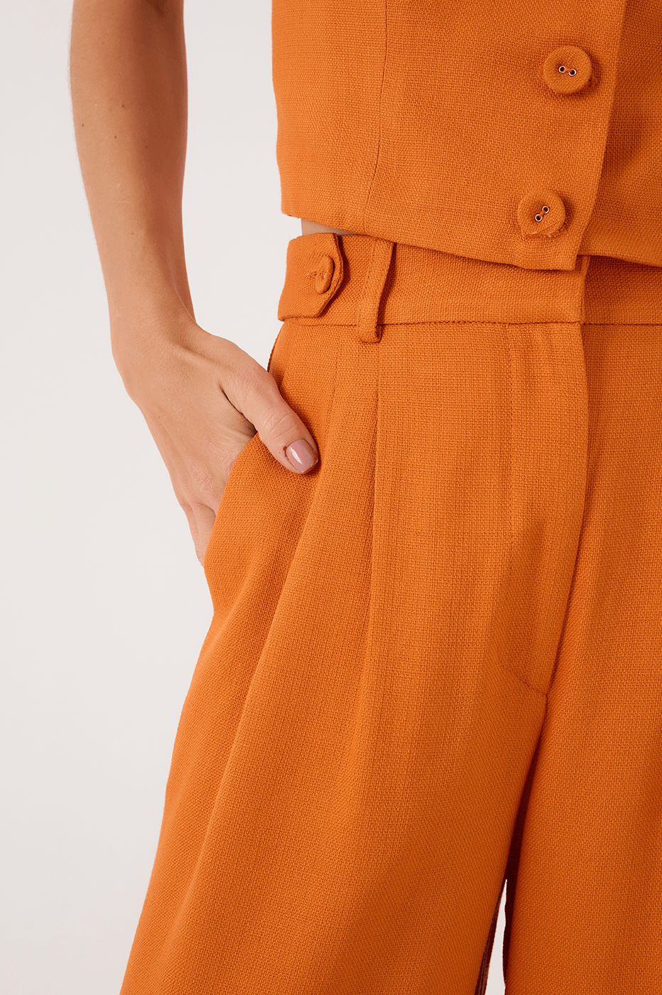 Orange Samba Buttoned Waist Side Pockets Tailored Pants