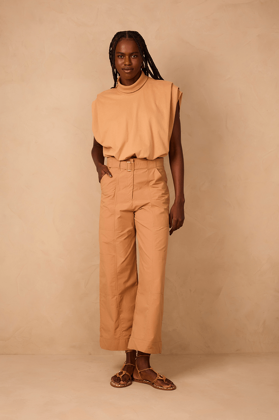 Beige Leme Belted Cotton Cargo Pants