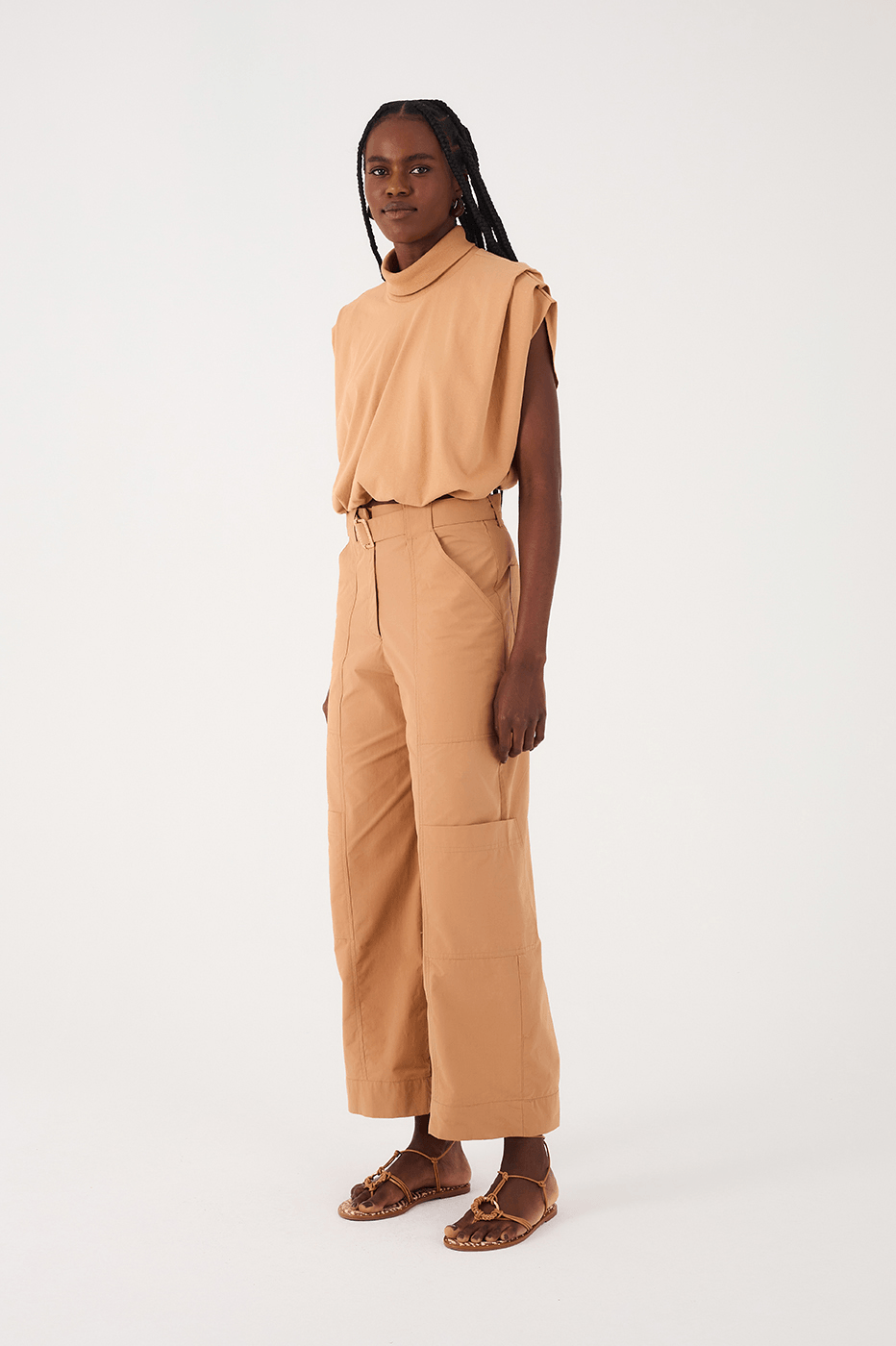 Beige Leme Belted Cotton Cargo Pants