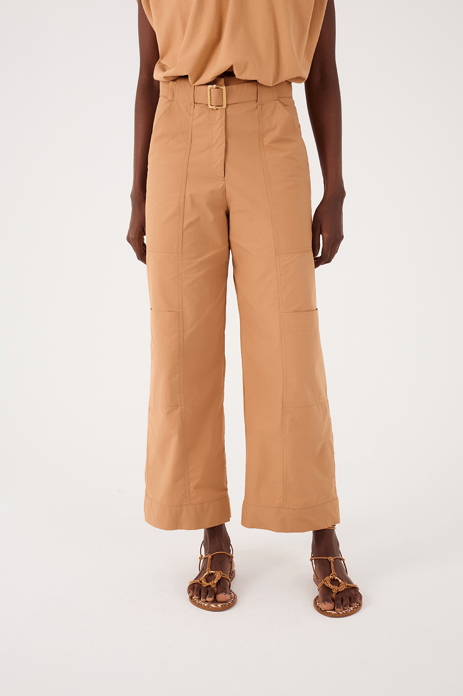 Beige Leme Belted Cotton Cargo Pants