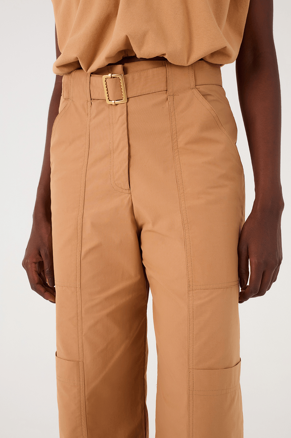 Beige Leme Belted Cotton Cargo Pants