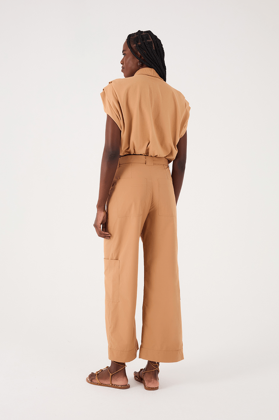 Beige Leme Belted Cotton Cargo Pants