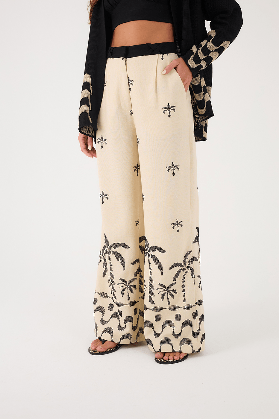 Off-White Embroidered Orla Wide-Leg Linen Pants