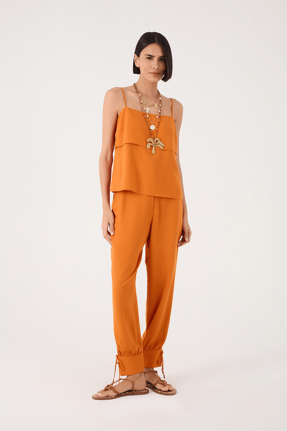Orange Samba Side Pockets Tied Hem Pants
