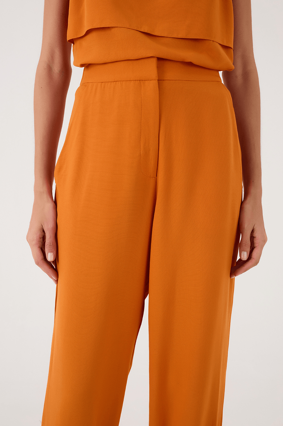 Orange Samba Side Pockets Tied Hem Pants