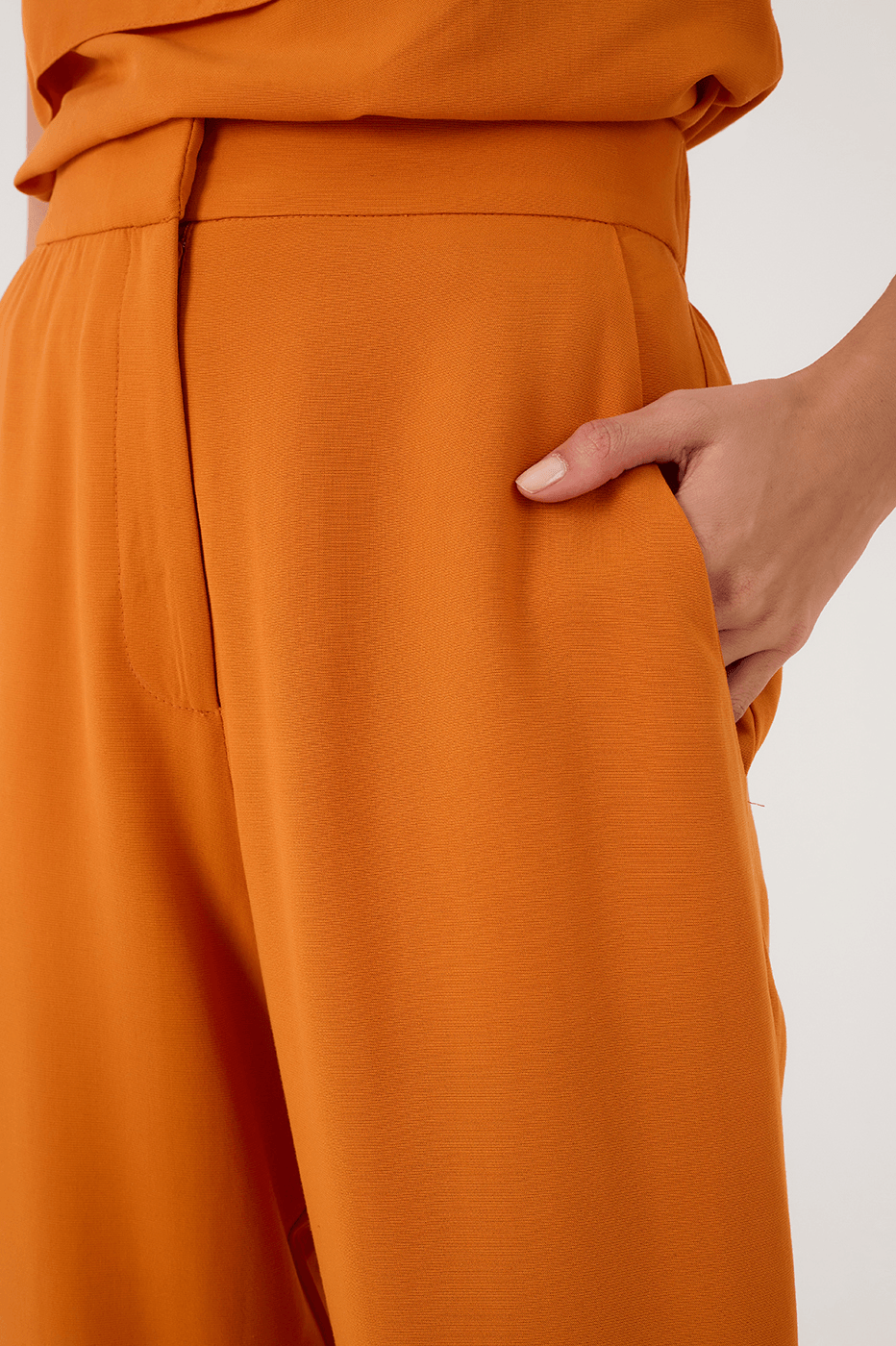 Orange Samba Side Pockets Tied Hem Pants