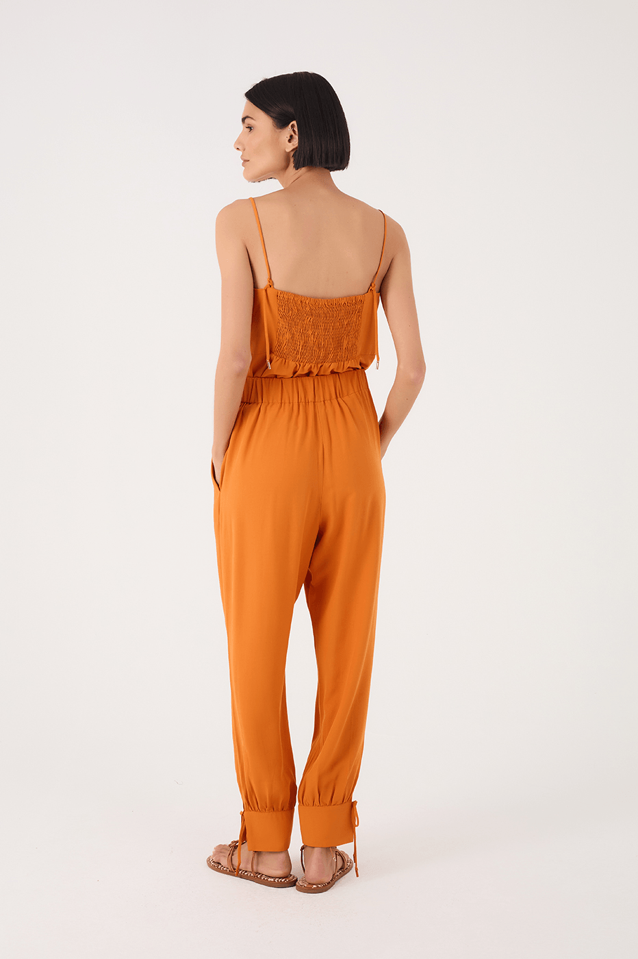 Orange Samba Side Pockets Tied Hem Pants