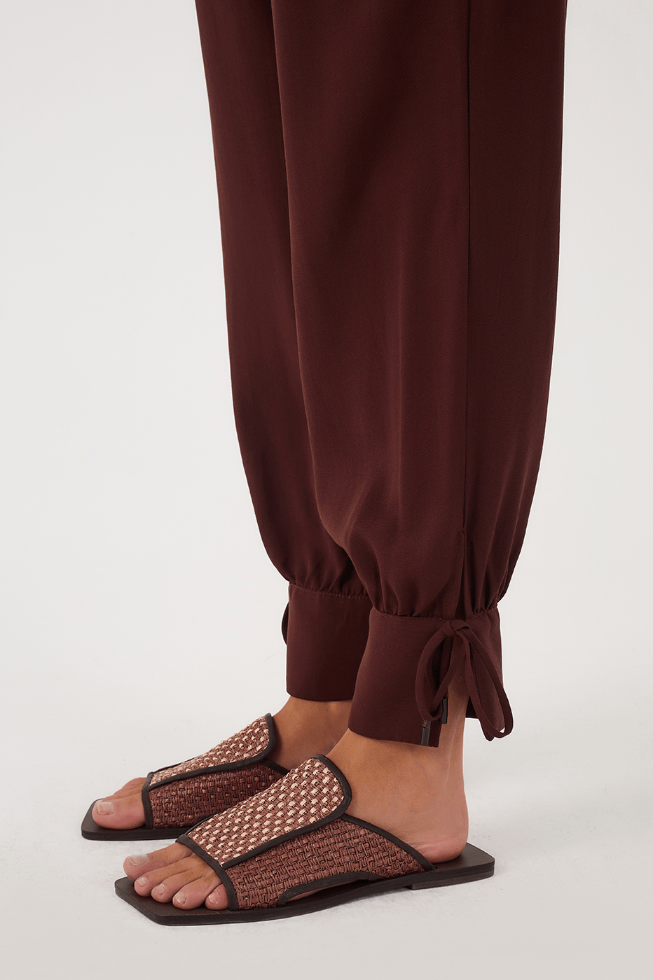 Brown Caffeine Side Pockets Tied Hem Pants
