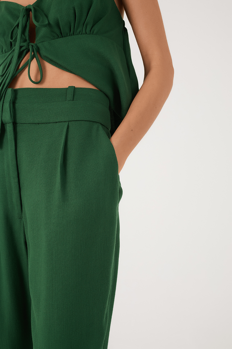 Green Botanico Double Waistline Side Pockets Pants
