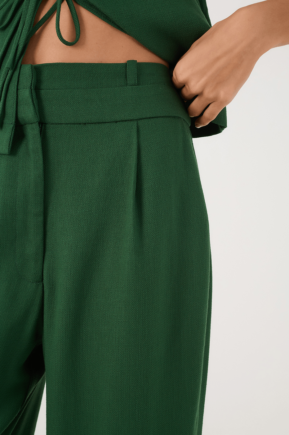 Green Botanico Double Waistline Side Pockets Pants