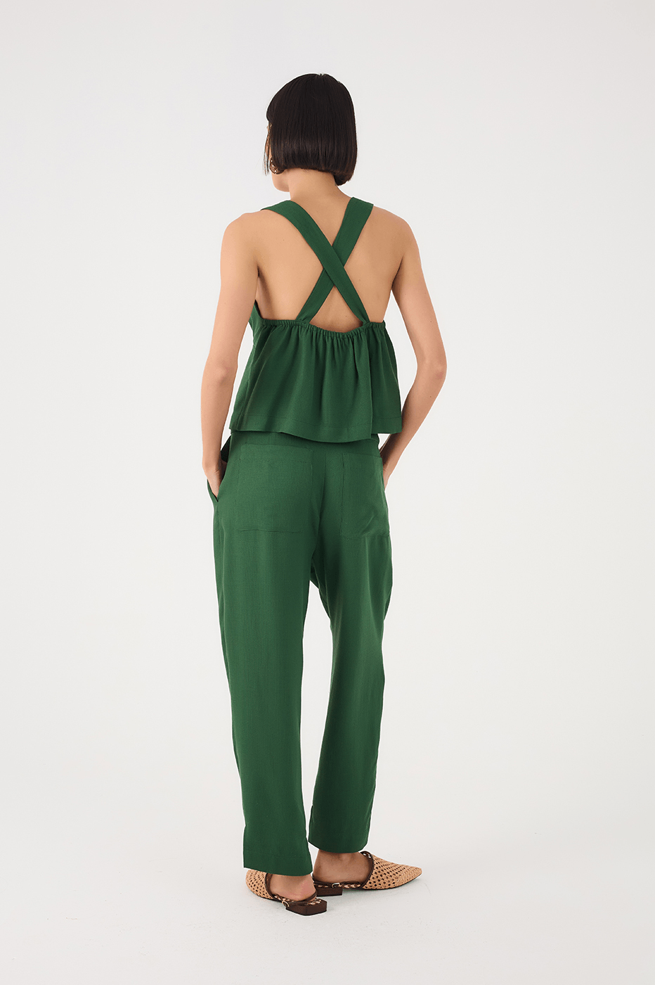 Green Botanico Double Waistline Side Pockets Pants