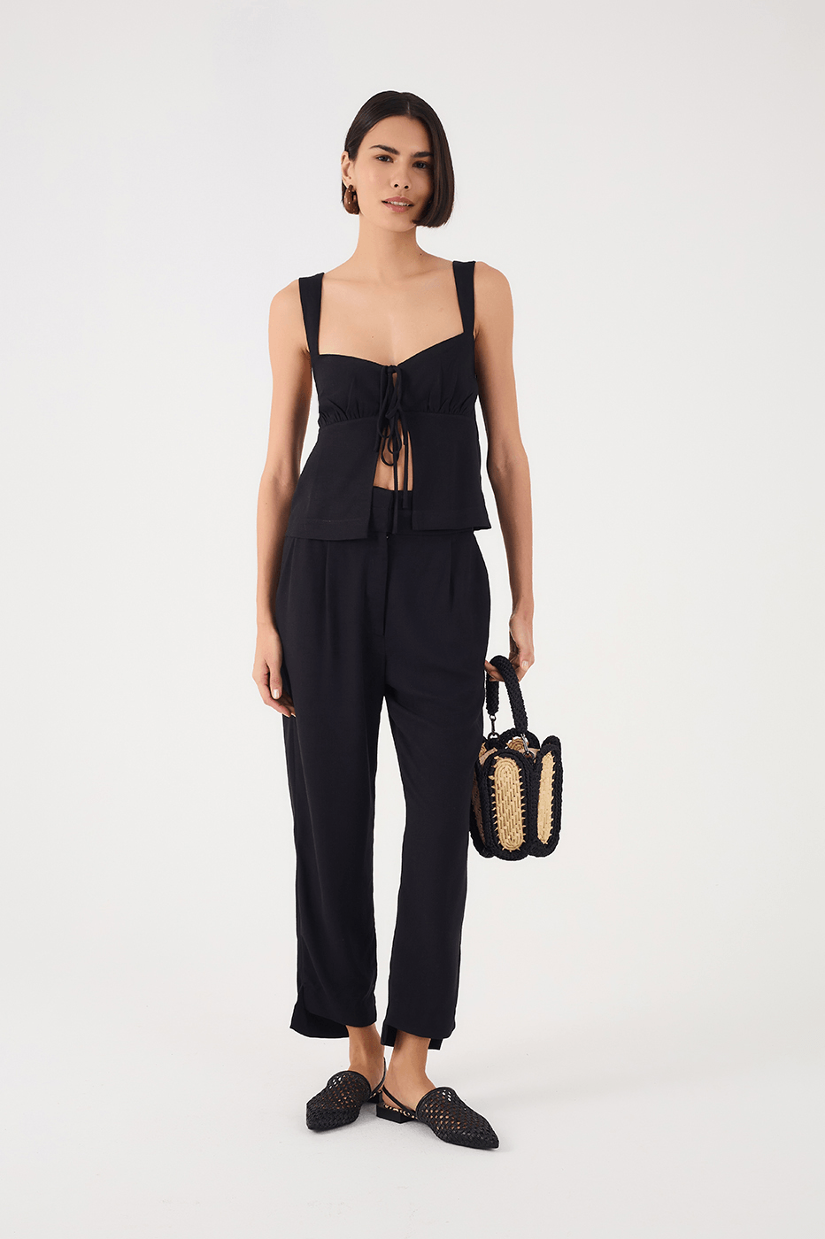 Black Double Waistline Side Pockets Pants
