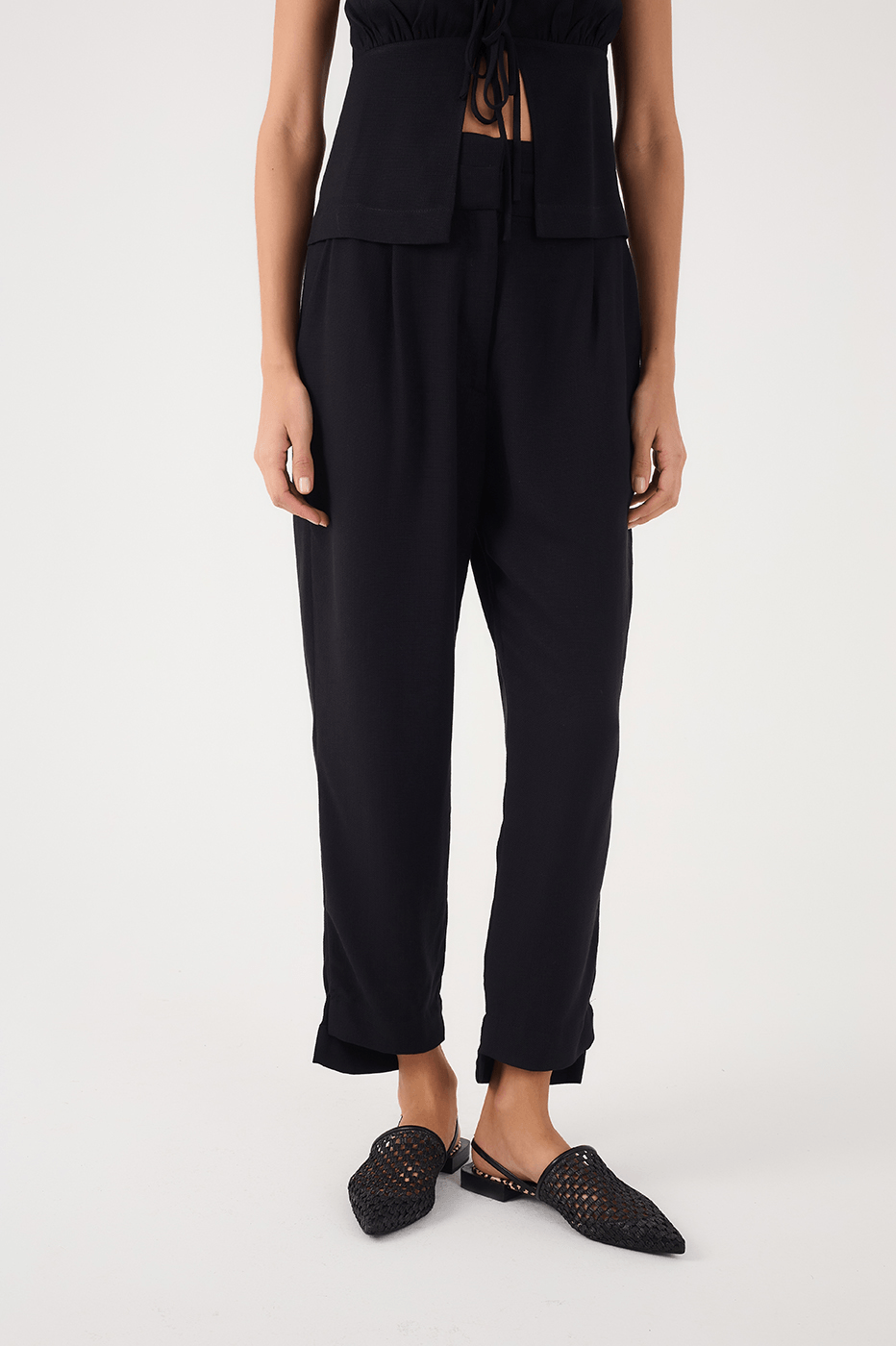 Black Double Waistline Side Pockets Pants