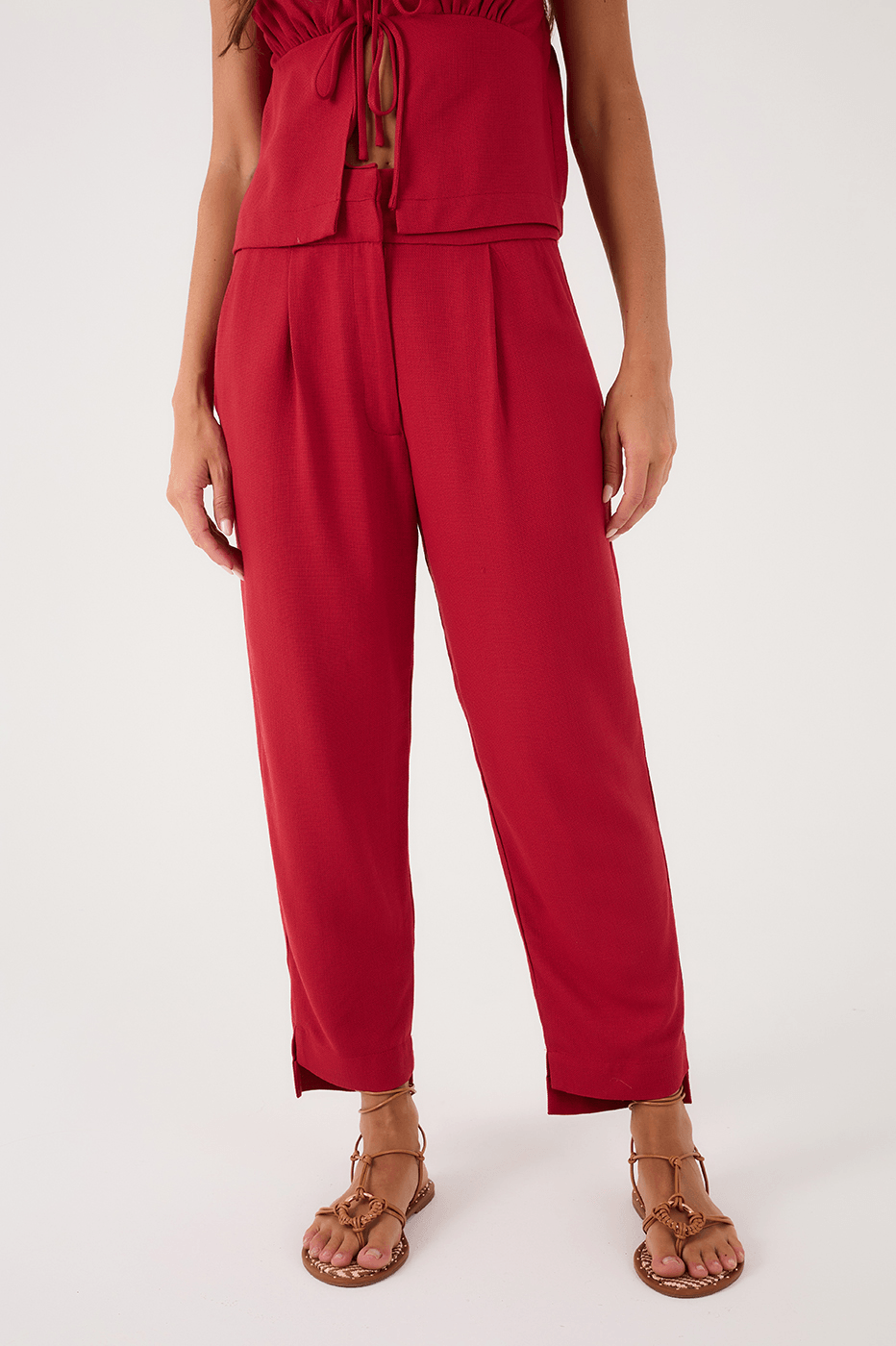 Red Encanto Double Waistline Side Pockets Pants