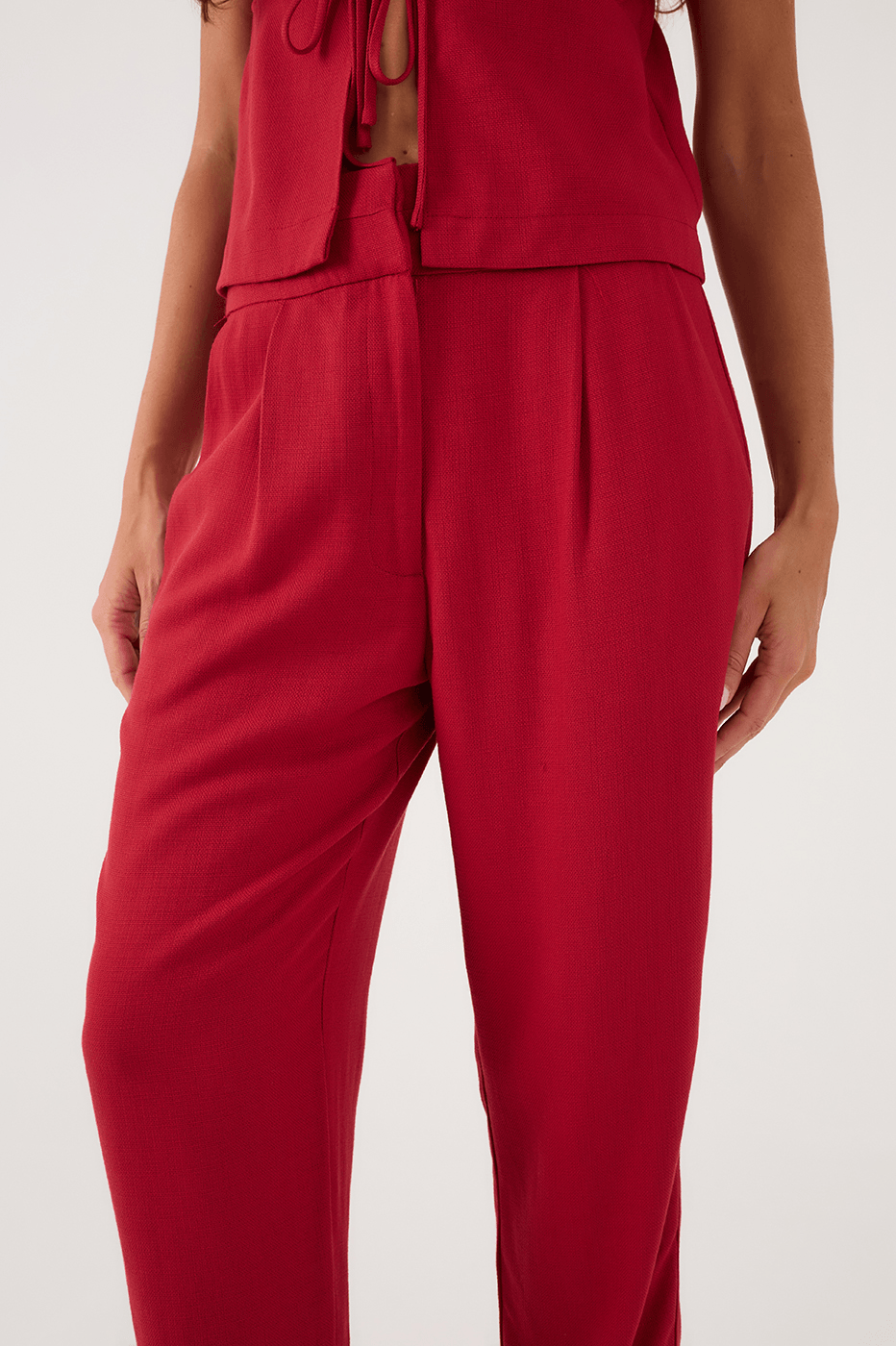 Red Encanto Double Waistline Side Pockets Pants