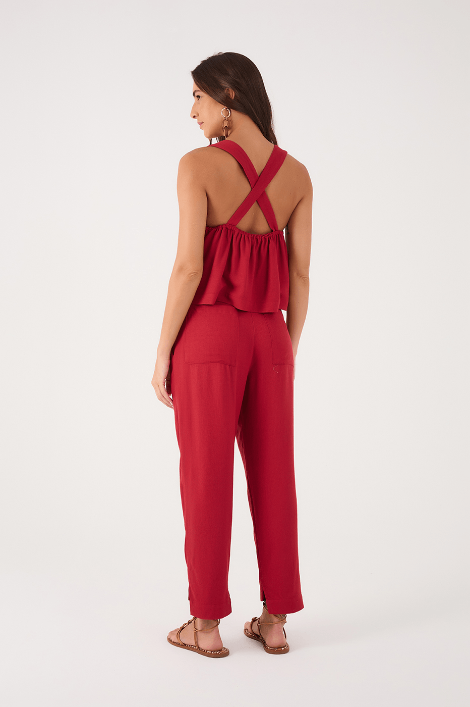 Red Encanto Double Waistline Side Pockets Pants