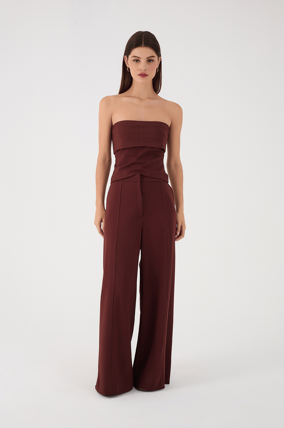 Brown Caffeine Side Pockets Wide-Leg Tailored Pants