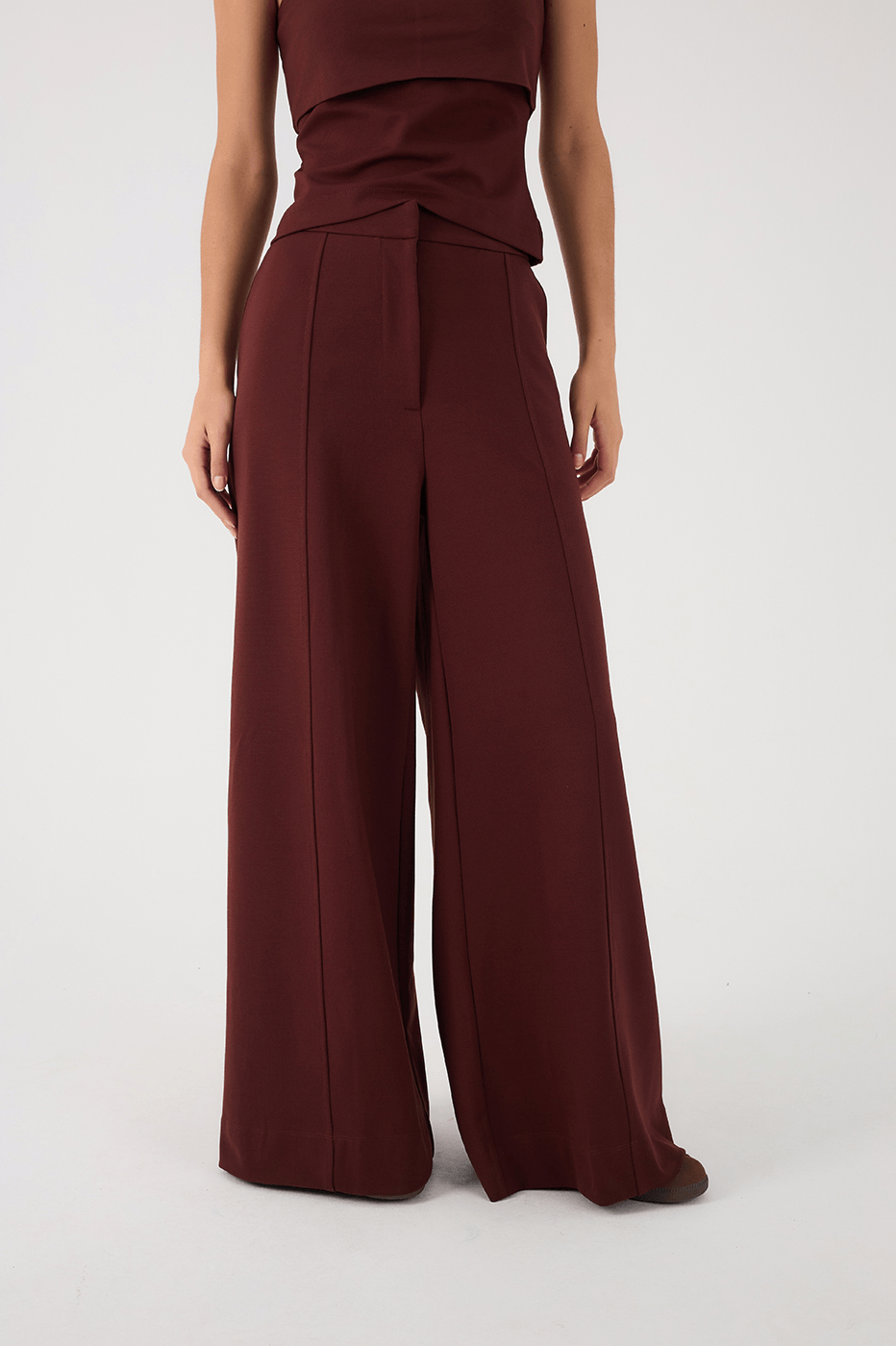 Brown Caffeine Side Pockets Wide-Leg Tailored Pants